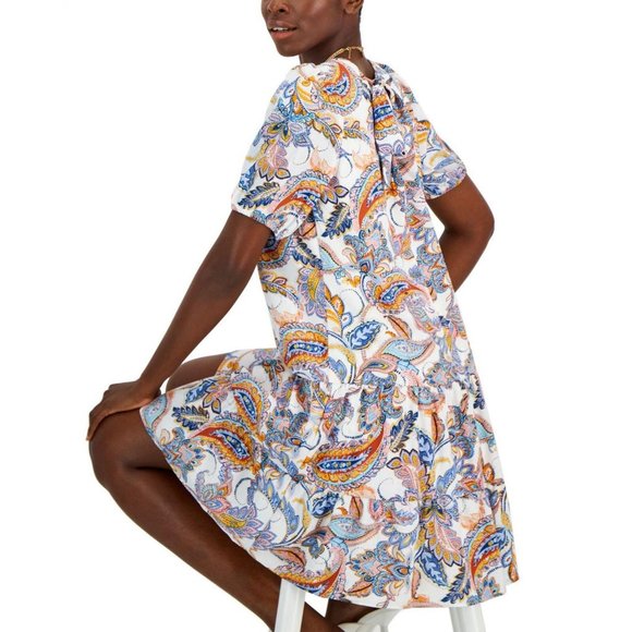 NWT Inc International Concepts V-Neck Shift Dress 10840333 XS White Combo - Picture 4 of 5